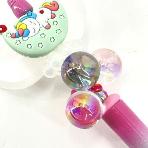 Unicorn sleeping on moon balloons clouds handmade pen NEW beads rhinestone bling - Picture 3 of 7